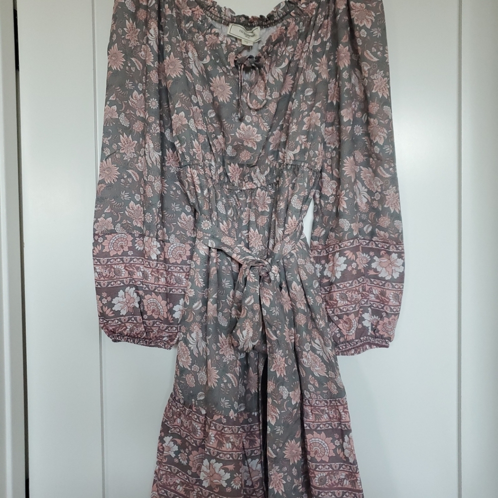 2 New F21 Peasant Bohemian Floral Long Sleeve Cottage Core Style Mini Dress Sz L